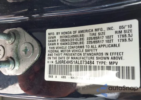 2010 Honda Cr-V Ex z USA, uszkodzony, nr VIN 5J6RE4H51AL073484